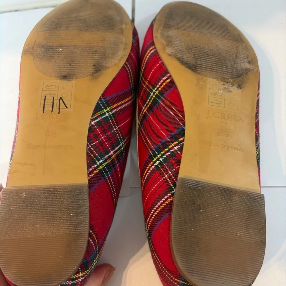 J.Crew Tartan Plaid Smoking Slipper Loafers Royal Stewart Red Flats Size 8.5 - Picture 7 of 8